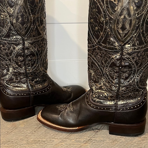 Lucchese Snowflake Brown and Gold Cowboy Boots with Intricate Detailing Size 10 - Picture 12 of 16